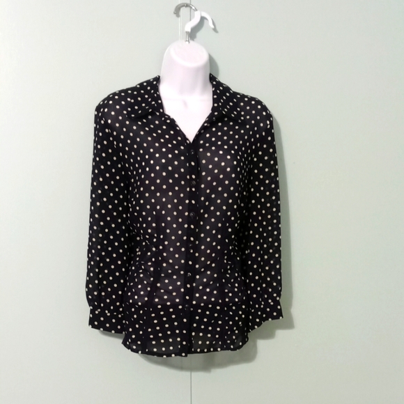 Emma James Blouse Sheer Blue White Polka Dots Size 14 - Picture 1 of 9